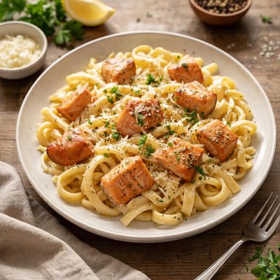 Fetticine with salmon