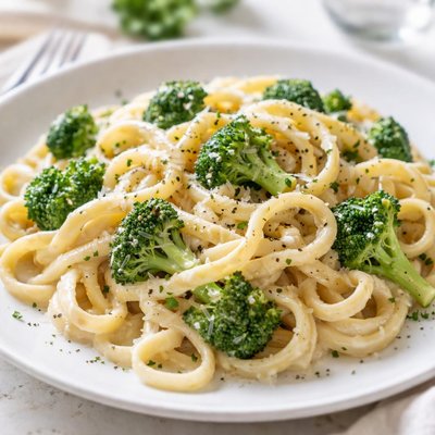 Fettuccine alfredo with broccoli