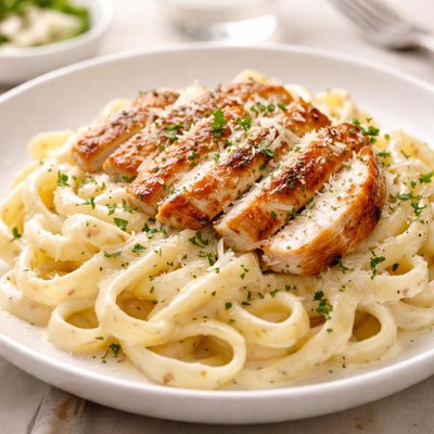 Fettuccine alfredo with grilled chicken