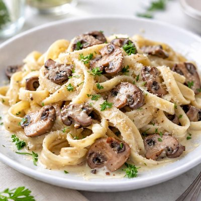 Fettuccine alfredo with mushrooms