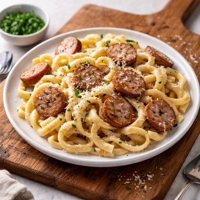 Fettuccine alfredo with sausage