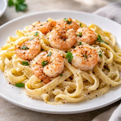 Fettuccine alfredo with shrimp