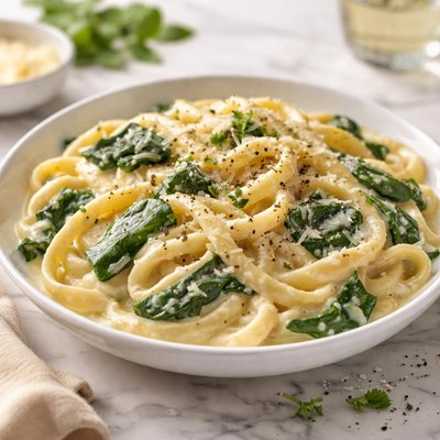 Fettuccine alfredo with spinach