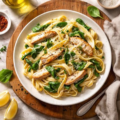 Fettuccine alfredo with spinach and chicken
