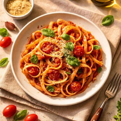 Fettuccine en salsa de jitomate