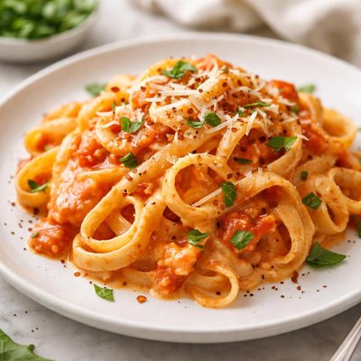 Fettuccine pasta with creamy tomato sauce