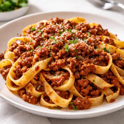 Fettuccine pasta with meat sauce