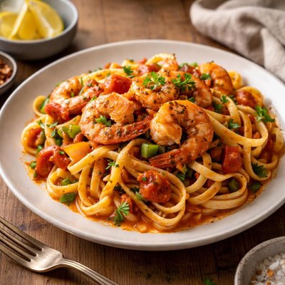 Fettuccine prawn creole