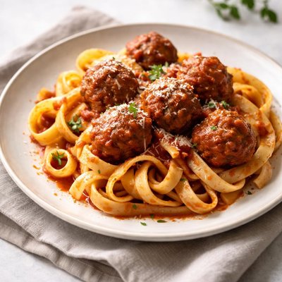 Fettuccine with meatballs