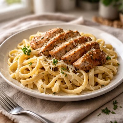Fettuccine with roasted chicken