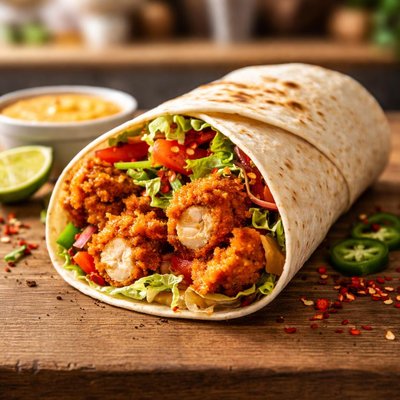 Fiery crispy chicken wrap