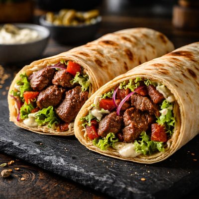 Filet mignon shawarma wrap