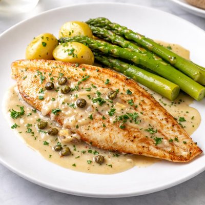 Fillet of plaice served with white wine sauce