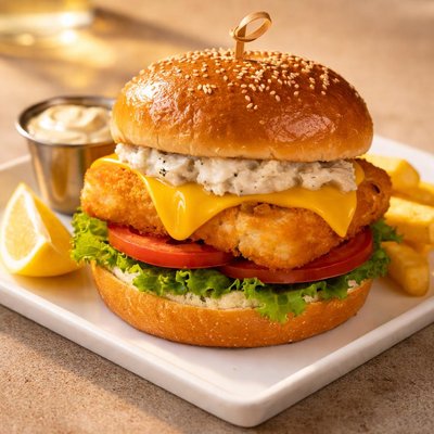 Fish and cheese burger