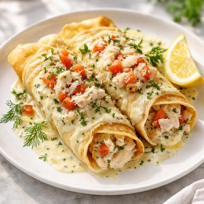 Fish and crab crepas