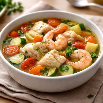Fish and shrimp soup with vegetables