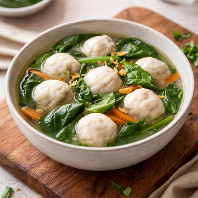 Fish ball soup with spinach