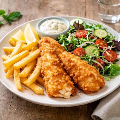 Fish chip and salad