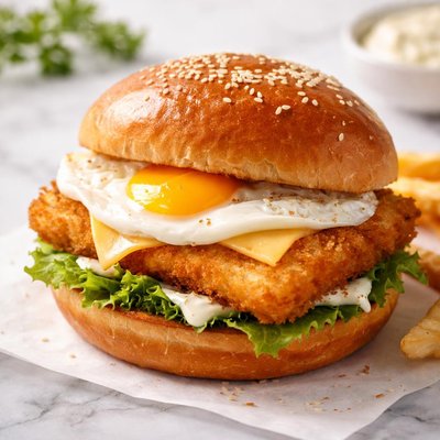 Fish fillet and egg sandwich