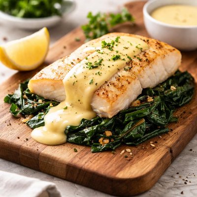Fish fillet with spinach and hollandaise