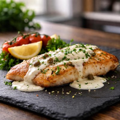 Fish fillet with white sauce