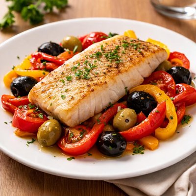 Fish with bell peppers and olives