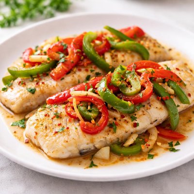 Fish with red and green peppers