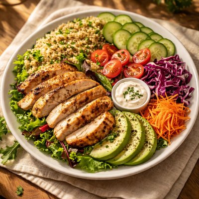 Fitness teller mit kleiner gebratener poulet