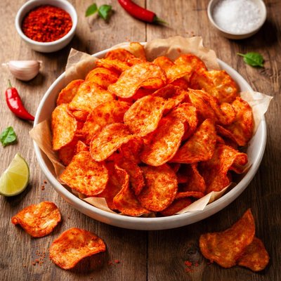 Flaming hot kettle chips