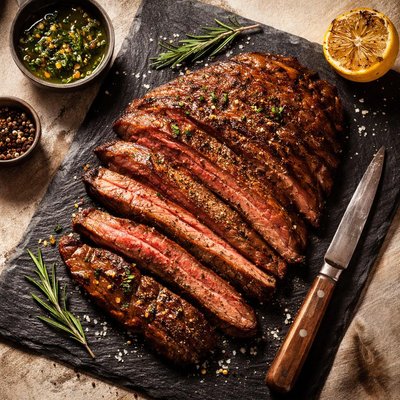 Flank steak grilled