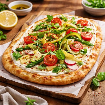 Flatbread with cream and vegetables