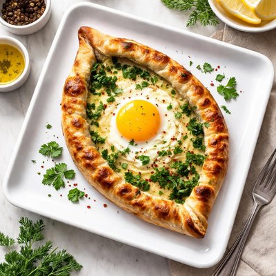 Flatbread with egg and herbs