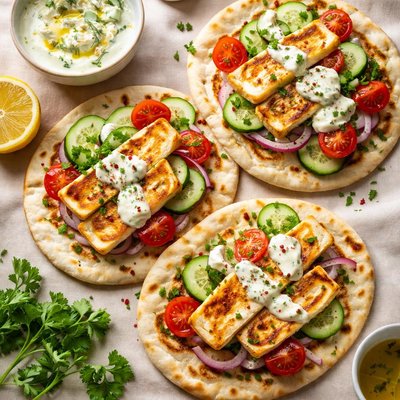 Flatbread with halloumi and tzatziki