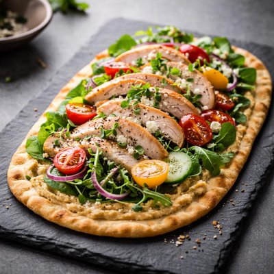 Flatbread with turkey and vegetables
