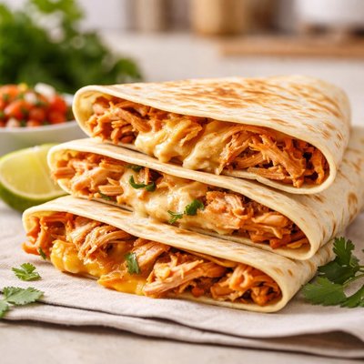 Flour tortillas with cheese and shredded chicken