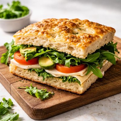 Focaccia sandwich with greens