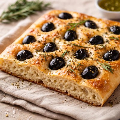 Focaccia with black olives
