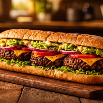Foot long pub sub black bean burger