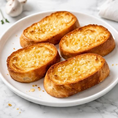 Four rounds of toasted and buttered french baget