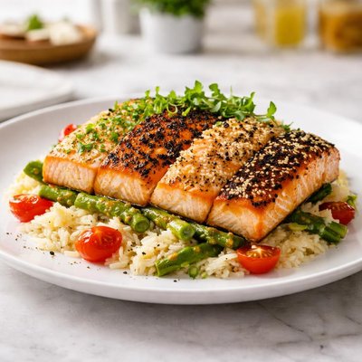 Four season salmon with risoto