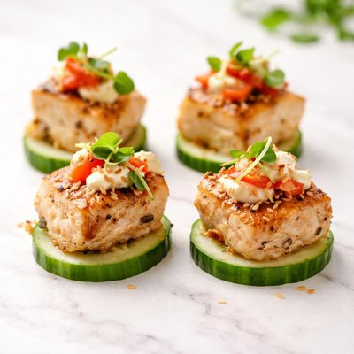 Four small bites of chicken