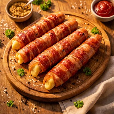 Frankfurt with cheese and bacon