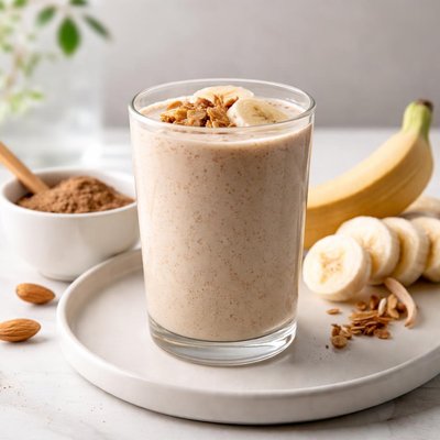 Freja cocoa bone broth and banana smoothie