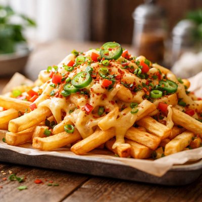 French fries with cheese and peppers