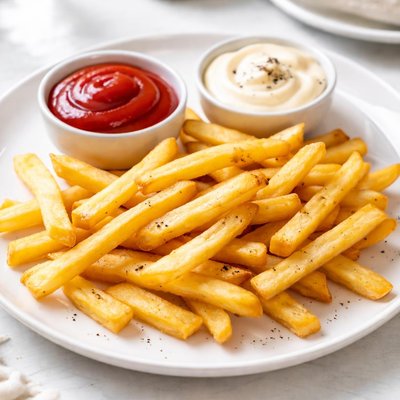 French fries with ketchup and mayonnaise