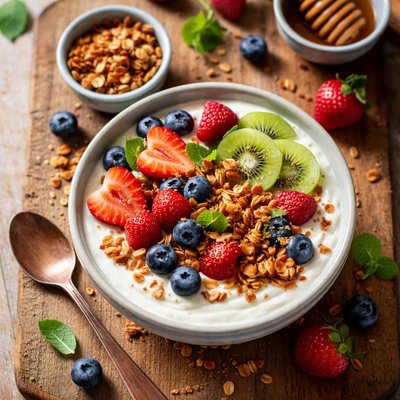 Fresh fruit yogurt and granola