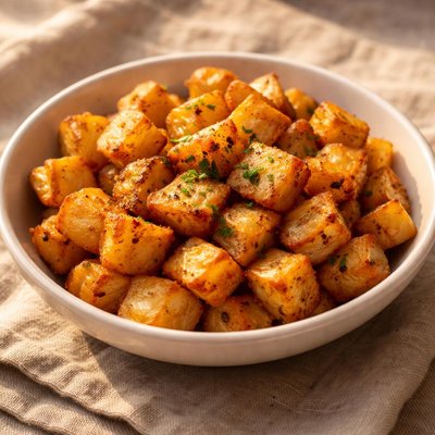 Fried american potatoes cubed