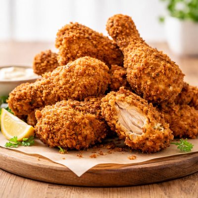 Fried and breaded chicken