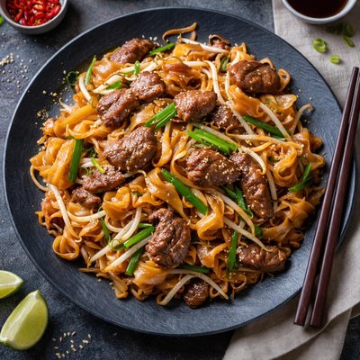 Fried beef rice noodles