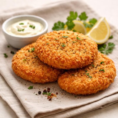 Fried breaded chicken patty